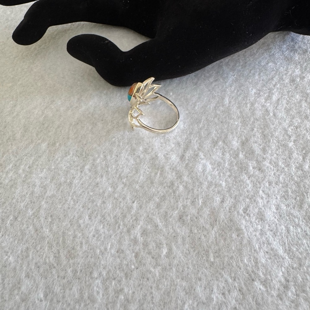 Silver Lotus Ring with Multicolor Stone - Picture 3 of 4